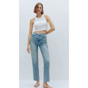 Reformation Jeans Cynthia High Rise Straight Crop Women's 31 Raw Hem Button Fly